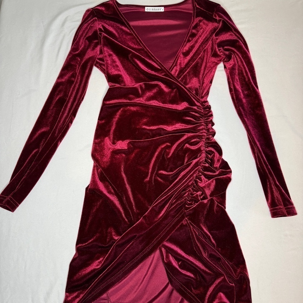 Maroon Velvet V-Neck Dress